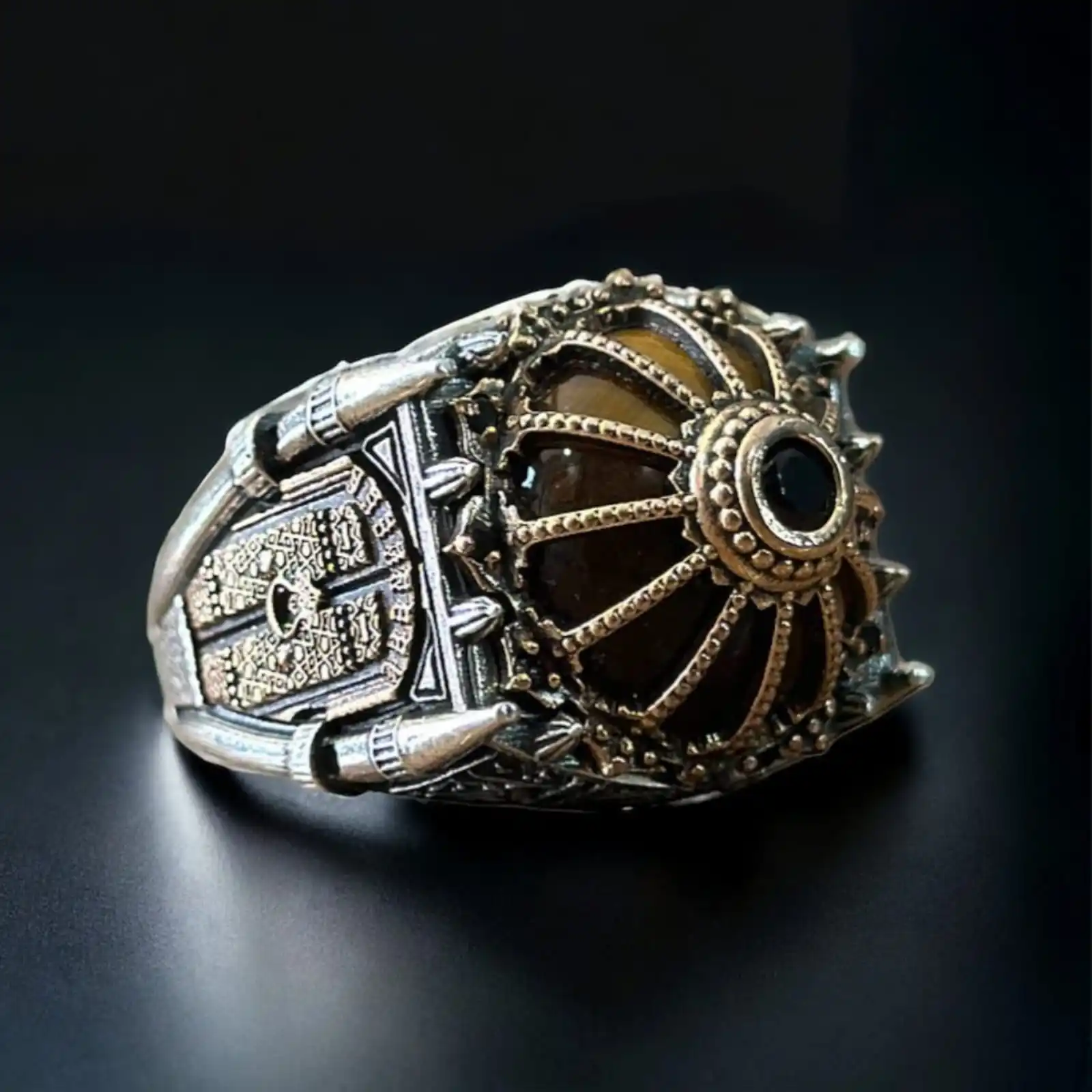 

Tiger Eye Stone Ottoman Sultan Ahmet Mosque Turkish Handmade 925 Sterling Silver Ring Islamic Gift for Muslims Jewelry