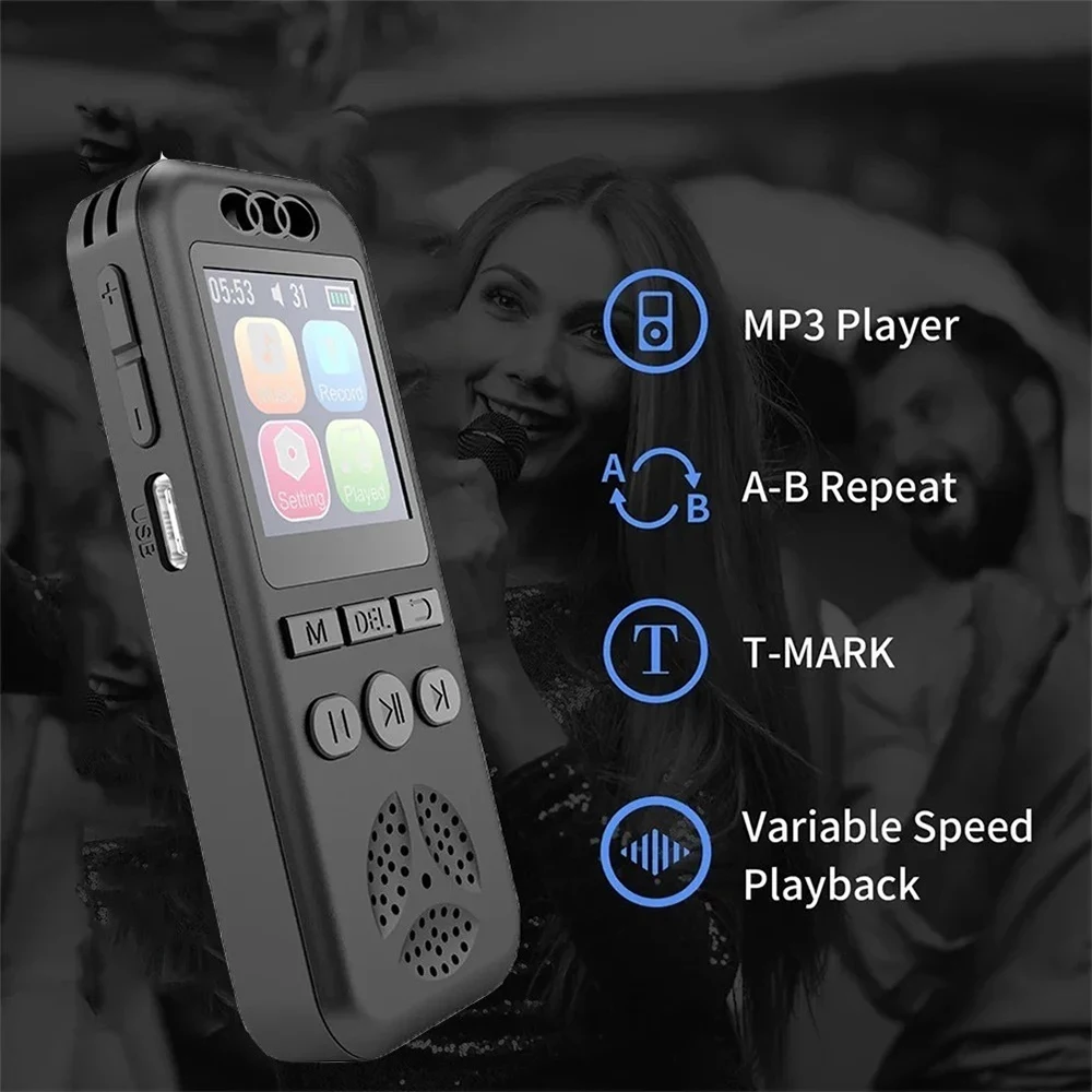 SU7디지털 보이스 레코더 전문 음성 활성화 오디오 녹음기 소음 감소 재생 기능 MP3 음악 플레이어