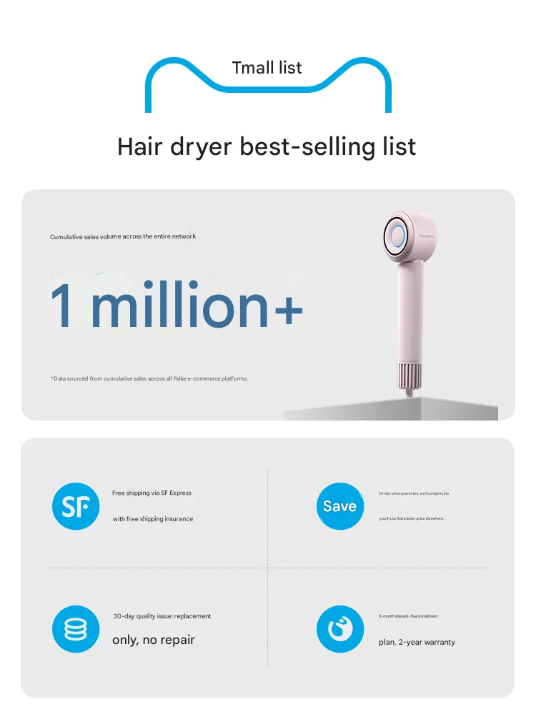 Flyco high-speed hair dryer, home use, negative ion hair care, quick-drying hair dryer