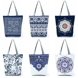 Bags For Women 2022 New Handbags Floral Porcelain Geometric Abstract Pattern Shoulder Bag Customizable Beach Bag Orchard Bag