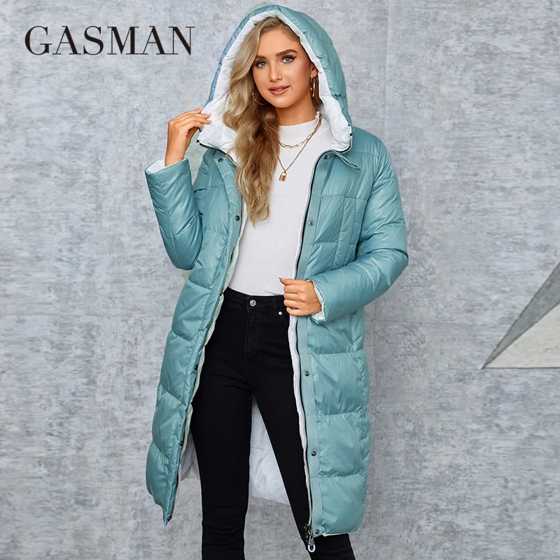 Imagem -03 - Gasman Cabolsas de Inverno Feminino Fino Ajuste Clássico Design Longo com Capuz Engrossado Quente para Baixo Jaqueta Casual Bolso Senhoras Parka Ld22103