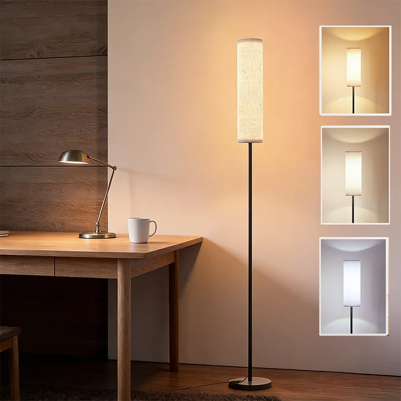 Lampadaire simple avec abat-jour en tissu, lampe moderne avec interrupteur à pédale, lampadaire sur pied en fer noir pour canapé, salon, chambre à coucher, mobilier de maison