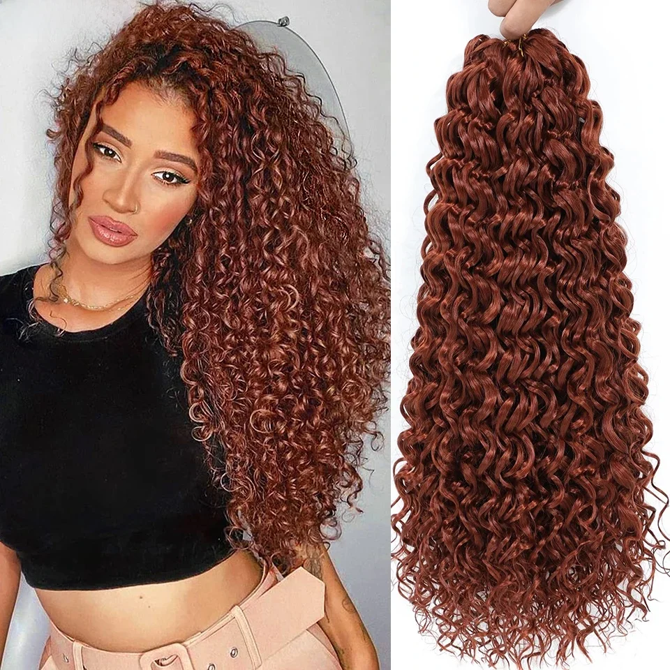 Pelo de ganchillo rizado GoGo de 14 a 18 pulgadas para mujeres negras, pelo de ganchillo ondulado con agua, pelo de ganchillo rizado bohemio rojo cobrizo, trenza rizada para playa