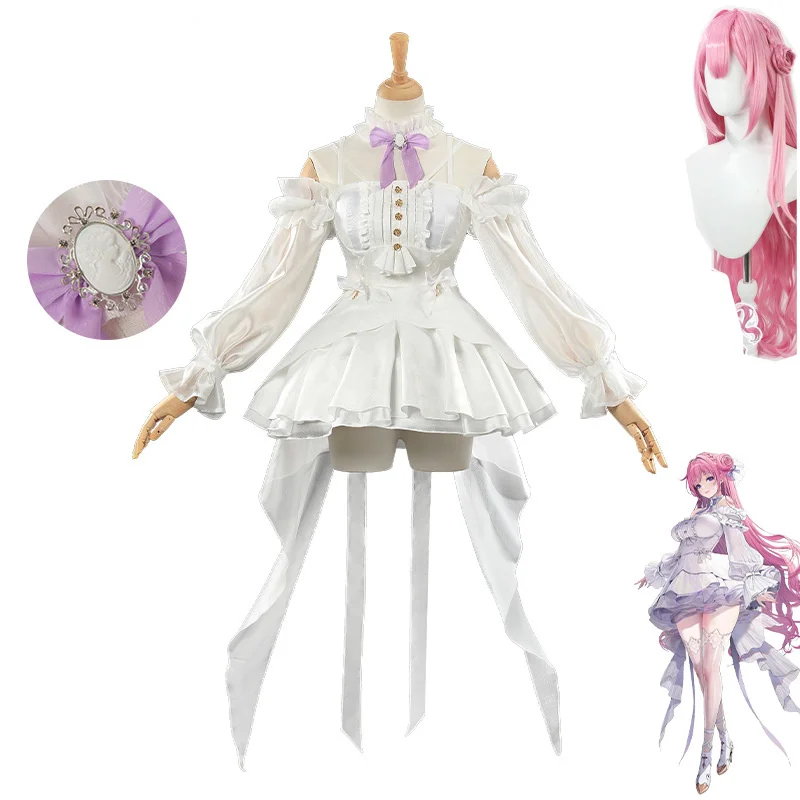

NIKKE Dorothy Cosplay Costume GODDESS OF VICTORY Dorothy White Ruffled Princess Dress with Long Tail Bow Knot Puff Sleeve