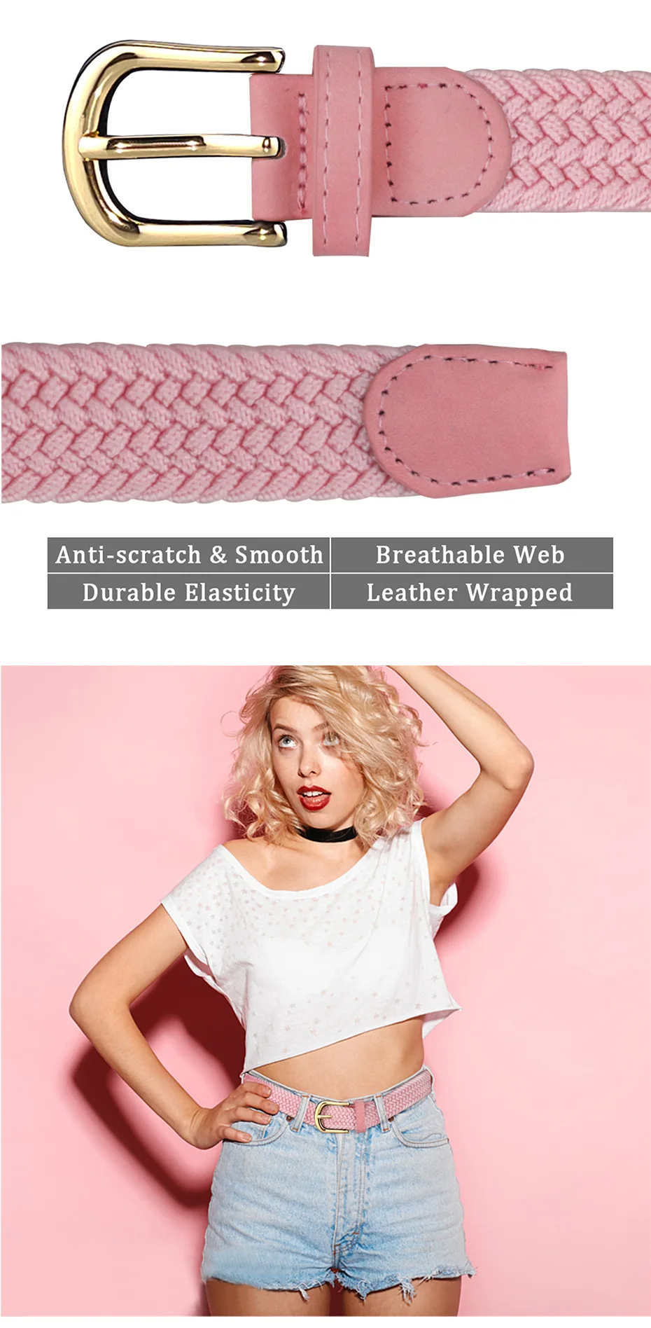 MaiKun Leinwand Geflochtene Gürtel für Frauen Mode Einstellbare Big Größe Metall Pin Schnalle Elastischen Bund Hohe Qualität Casual Stil – Detail 7