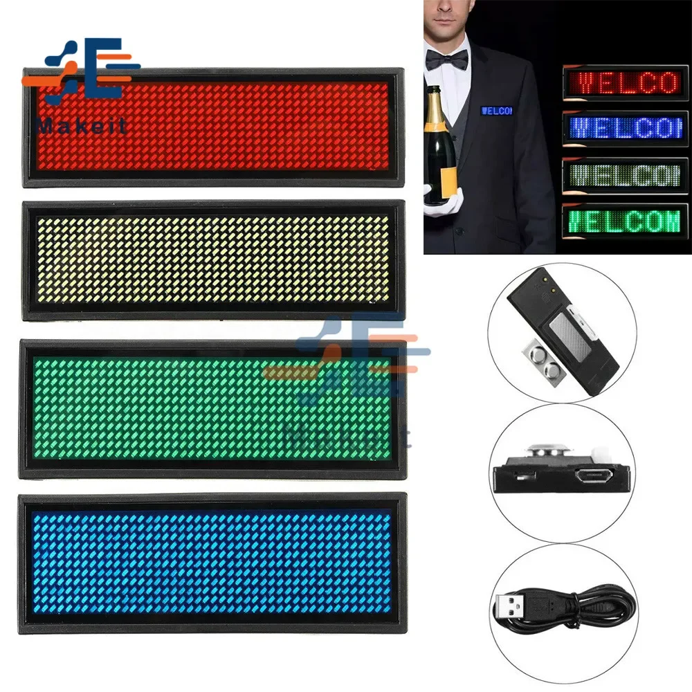 Mini 15 Display Languages Name Badge LED Digital Display Rechargeable Programmable Durable Scrolling Led Tag Sign Badge Module