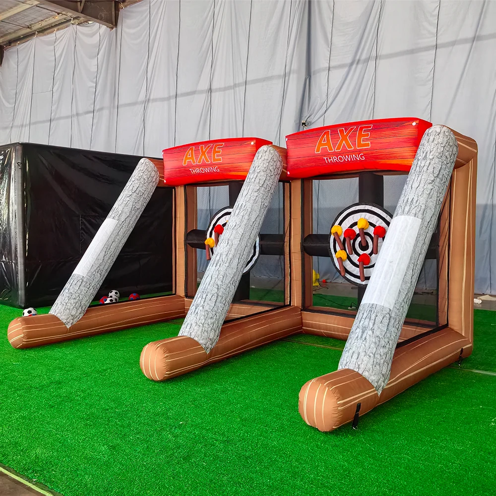 لعبة تحدي رمي الفأس القابلة للنفخ التجارية ذات المسار المزدوج تفجير الفأس رمي الاطفال تأجير الحفلات لعبة كرنفال قابلة للنفخ