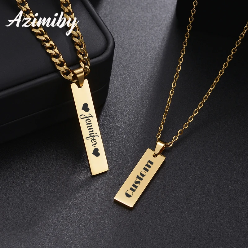 Azimiby Custom Name Rectangle Necklace For Women Men Engrave Spotify Code Square Pendant DIY Cuban Chain Pendant Jewelry Gifts