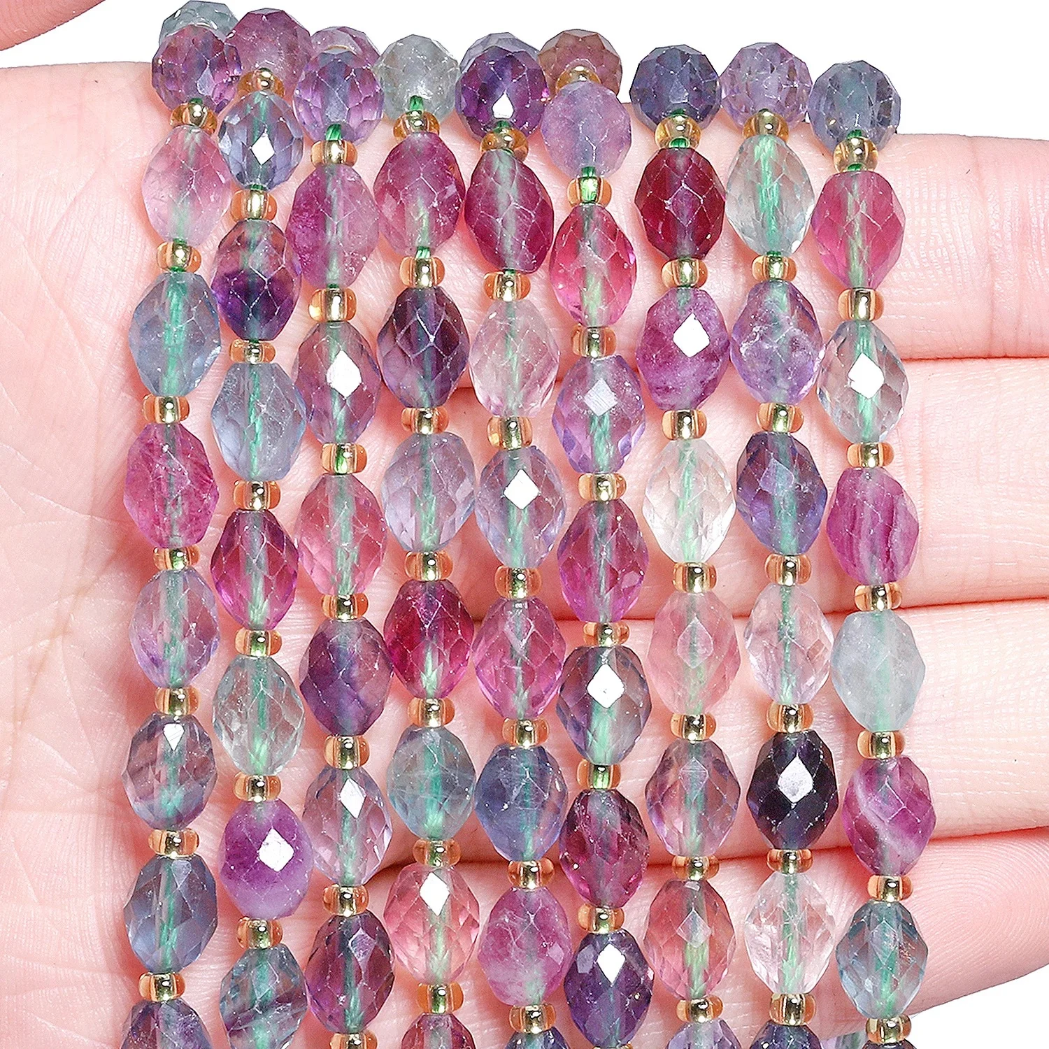 AAA fasetowane naturalne kolorowe fluorytowe koraliki kwarcowe 8x7mm owalne koraliki do tworzenia biżuterii Diy akcesoria do koralików — 2