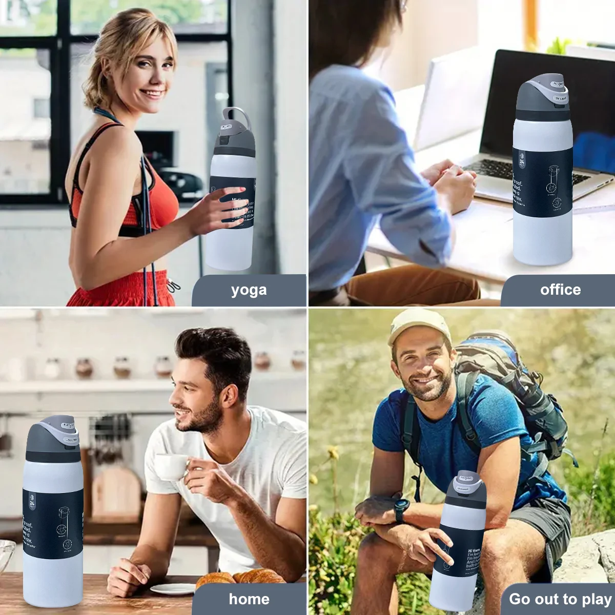 زجاجة أوبالا بيضاء، 32 أونصة، 945 مل، تحافظ على الحرارة لأكثر من 24 ساعة.