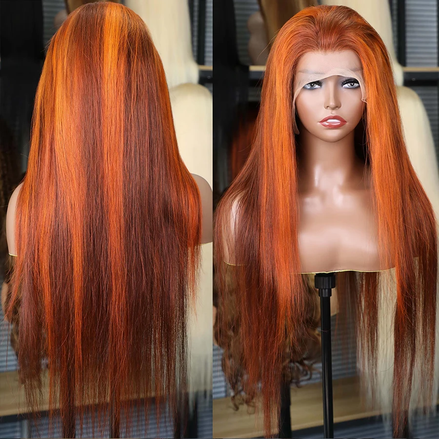 

30 32 inch 250% Density 13x6 HD Lace Front Human Hair Wigs For Women Ginger Orange Straight Peruvian Highlight Lace Frontal Wigs