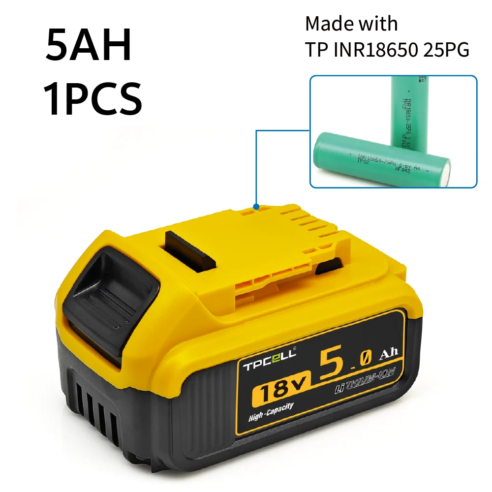 TPCELL For DeWalt DCB200 5Ah/6.0Ah Replacement Battery Compatible With For Dewalt 18V/20V Tools Battery