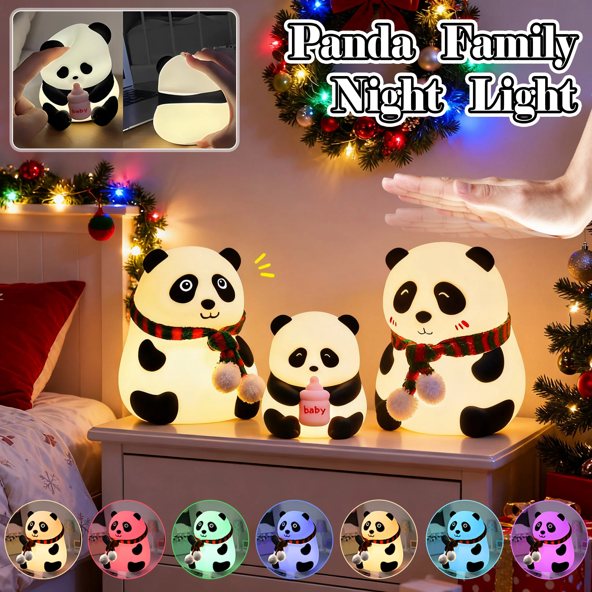 

Светодиодные ночные огни с милой пандой, детский подарок, силиконовый светильник для настроения, USB перезаряжаемая лампа, датчик, рождественские огни, украшение комнаты для дома