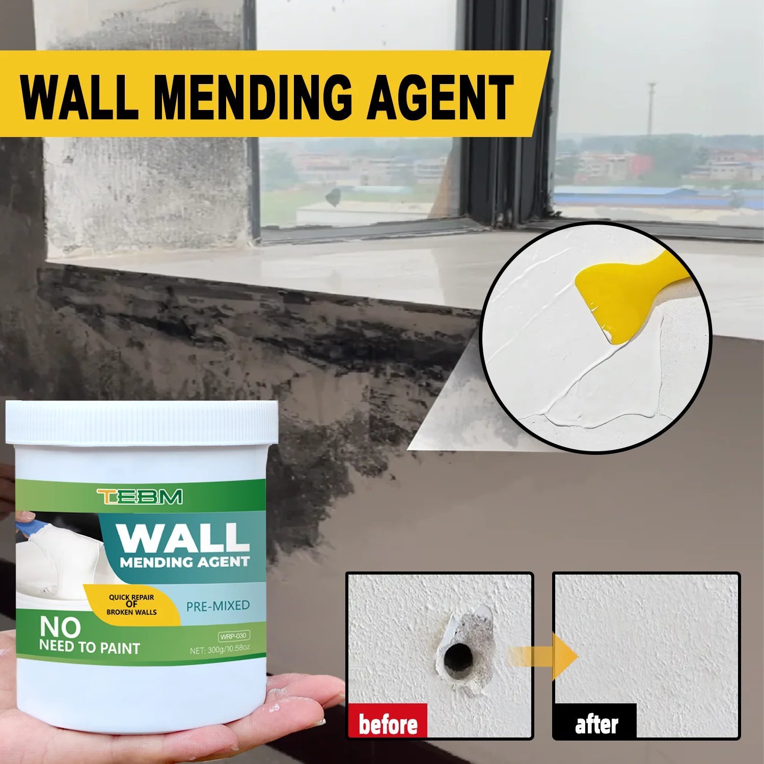 Quick Dry Wall Repair Paste Kit, 60-Min Tack-Free Spackling Compound, with Scrapers & Sponge, for Drywall, Plaster, Wood, Stucco