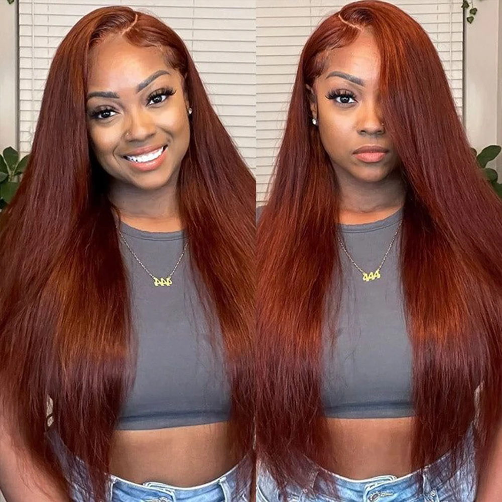 

Reddish Brown Human Hair Wig Reddish Brown 13x4 Lace Frontal Wig Colored Human Hair Wigs Bone Striaght HD Lace Frontal Wig