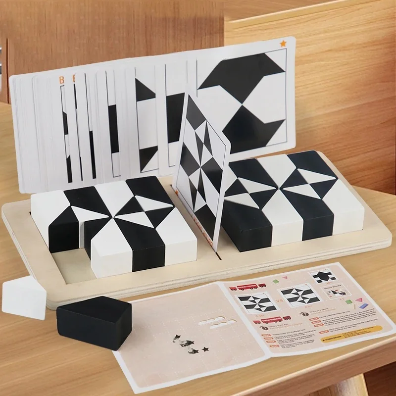 Blocs de construction blancs et noirs, jeu de combat pour 2 joueurs, Puzzle Tangram en bois, jouets d'éducation précoce pour enfants, cadeau pour enfants, jeu de casse-tête