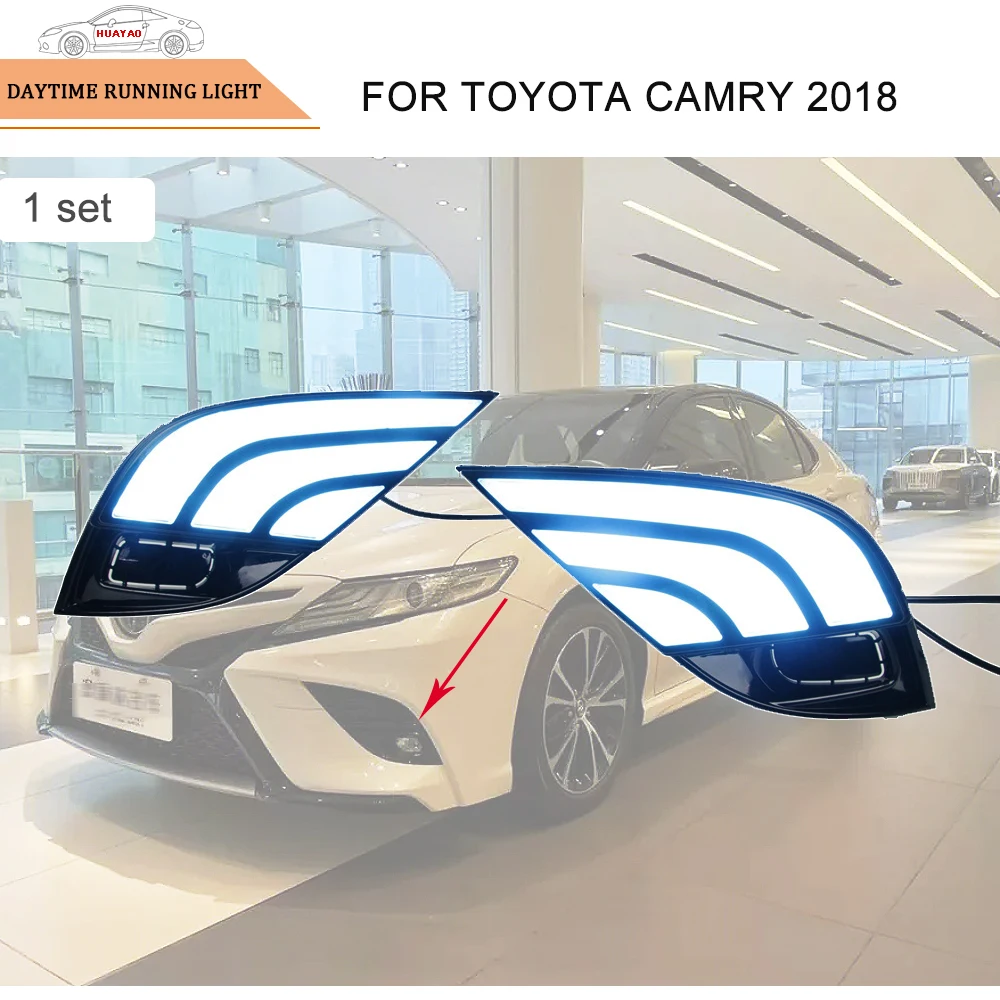 

Дневные ходовые огни для Camry Toyota 2018, лампа для переднего бампера, поворотные огни, модификация автомобильной лампы, двухцветные ходовые огни