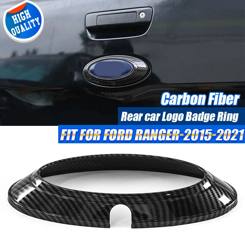 

1PCS ABS Carbon Fiber/Gloss Black Car Rear Badge Ring Logo Frame Cover Accessories Decorative Trim For Ford Ranger 2015-2021