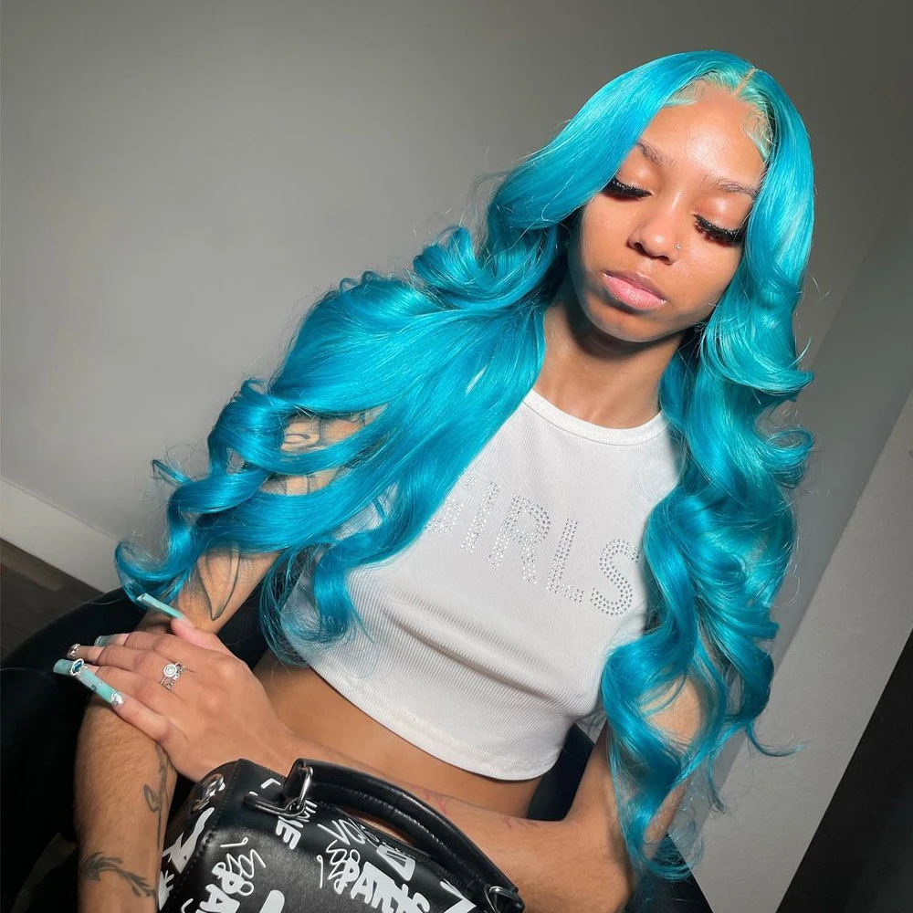 13x4 الضوء الأزرق الدانتيل الجبهة الباروكات للنساء البرازيلي الجسم موجة الملونة 613 خصلات الشعر المستعار الإنسان قبل نتف الأزرق الباروكات 250% الكثافة #4