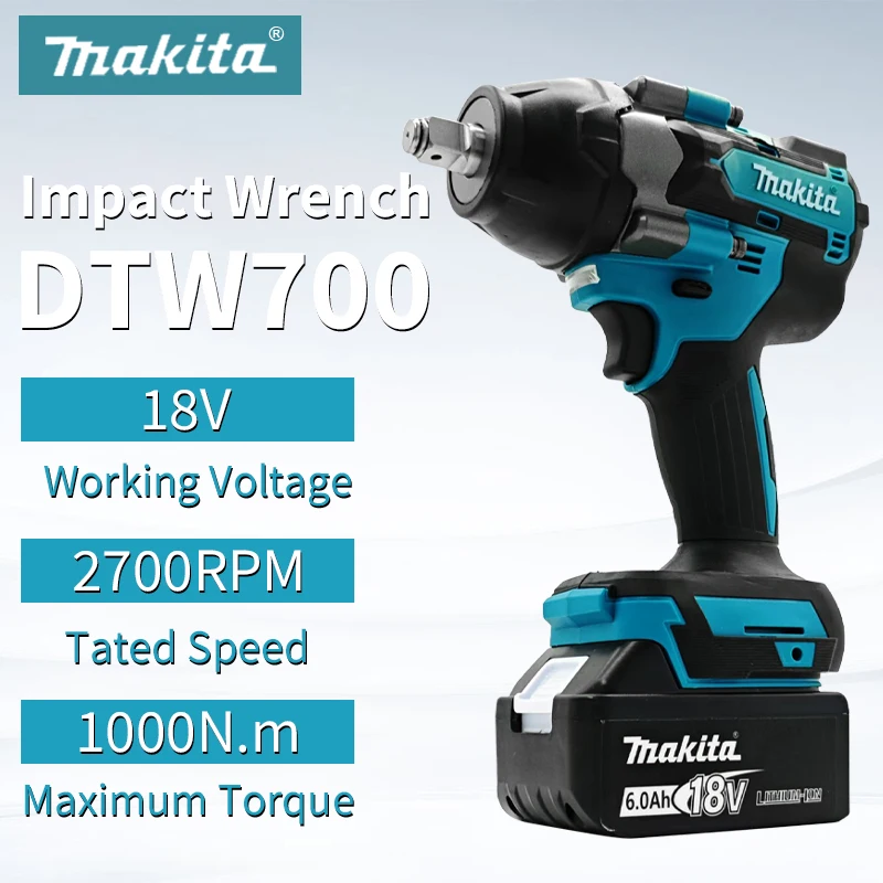 

Makita DTW700 1000Nm Cordless Impact Wrench 18V Brushless Motor Variable Speed Electric Wrench High Effieiency Durable Auto Stop