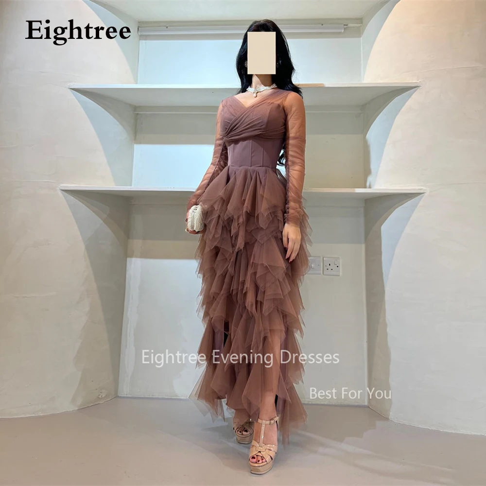 

Eightree Vintage Dusty Pink Prom Party Dresses V Neck Tiered Tulle Princess Lovely Formal Cocktail Dress Formal Birthday Gowns