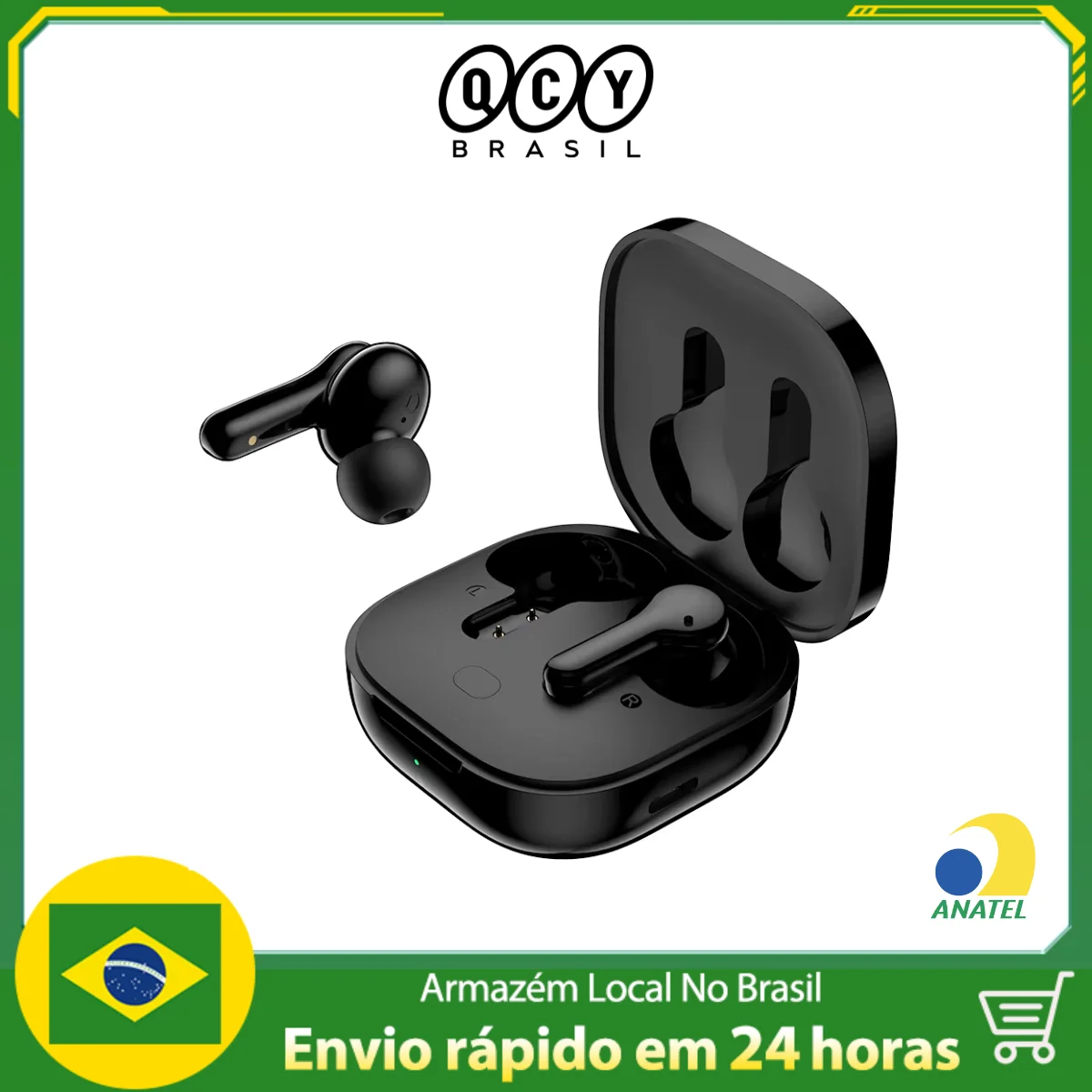 QCY Fone de Ouvido Sem Fio T13 TWS 4 Mics Control Por Toque e Bluetooth 5.1 Cancelamento de Ruido e de Eco Recarregable