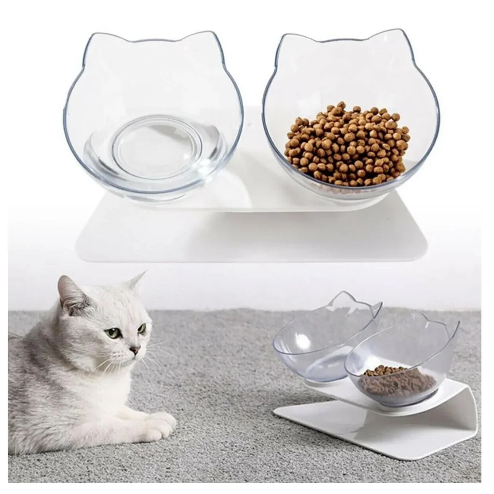 Transparent Cat Head Double Cat-Dog Food And Water Bowl Set Luxury Nutrition Equipment And Containers For Our Pet Friends 2023