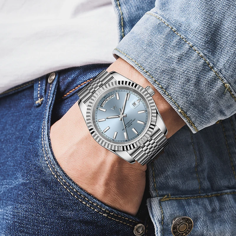 WM Watch Automatic Mechanical Watches Man Business Casual AR Coated 100M Water Resistant Sapphire Welly Merck 187M--2--WM
