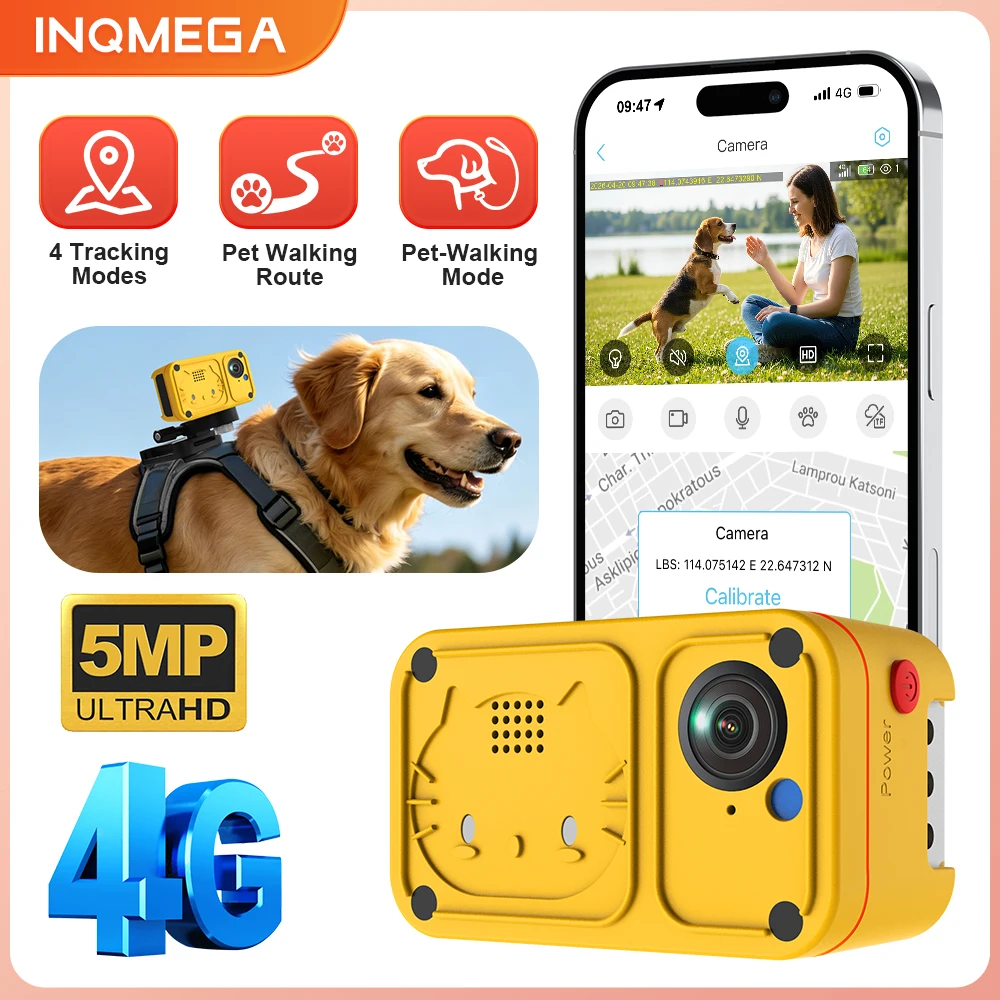 Pet Collar Camera, HD Video Recorder for Cats & Dogs, Outdoor Pet Collar Real-time GPS Location Monitoring Surveillance Cam