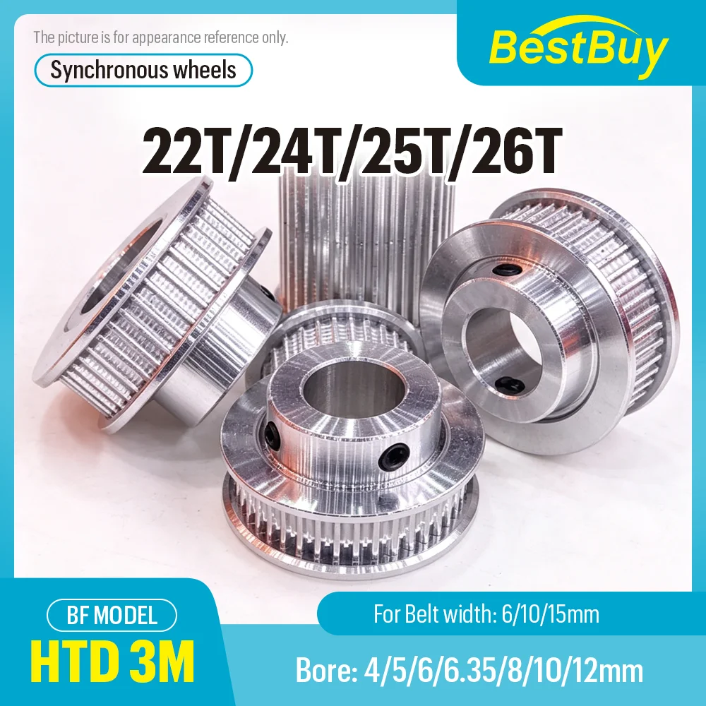HTD 3M BF Type 22T/24T/25T/26T Timing Pulley Bore 4-14mm Suitable For Belt Width 6/10/15mm Pitch 3mm Synchronous Wheels