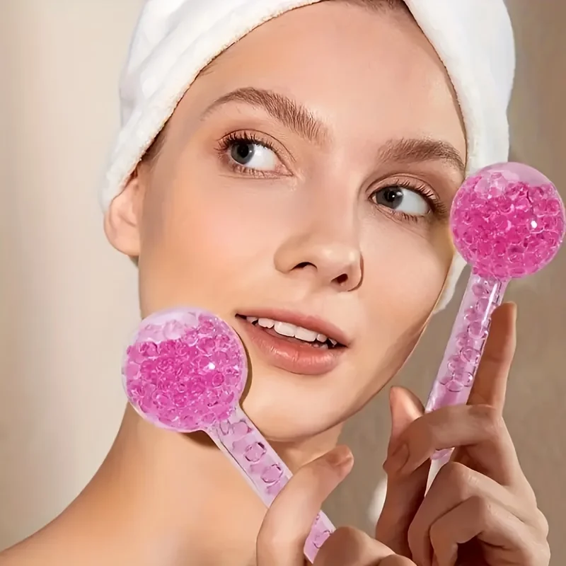 Globos de gelo para faces, 2 peças, caixa de duas bolas de beleza de massagem com glitter para cuidados faciais, bolas, massageador facial, ferramentas