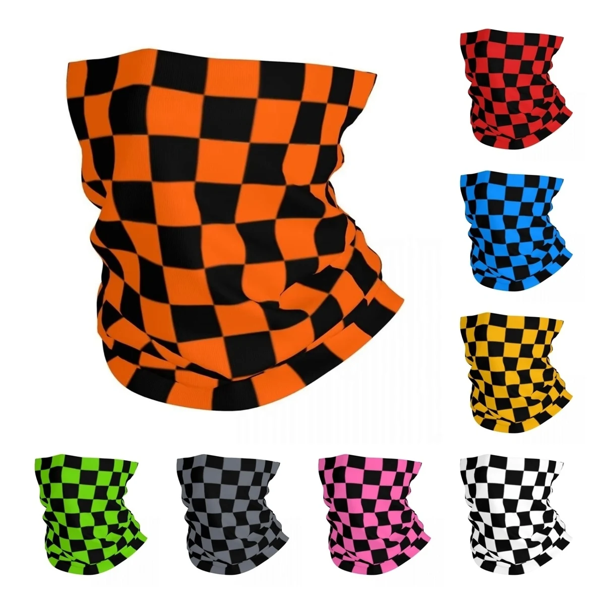 Colorful Geometric Checkered Black And Orange Bandana Neck Cover Printed Racing Motorcycle Magic Scarf Multi-use Cycling Scarf