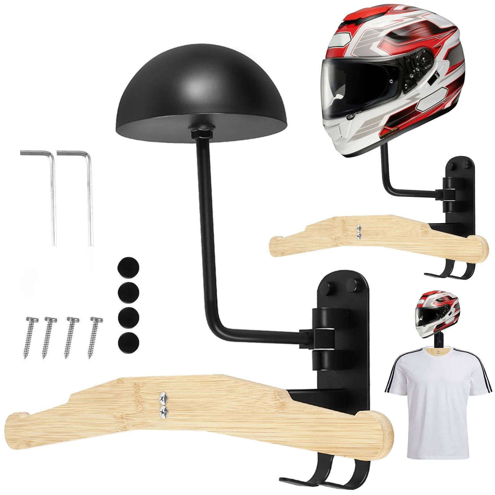 AliExpress NONE New Motorcycle Helmet Rack 180° Rotation Wall Mounted Helmet Storage Holder Alloy Helmet Hanger Stand Hook for Bicycle Helmets