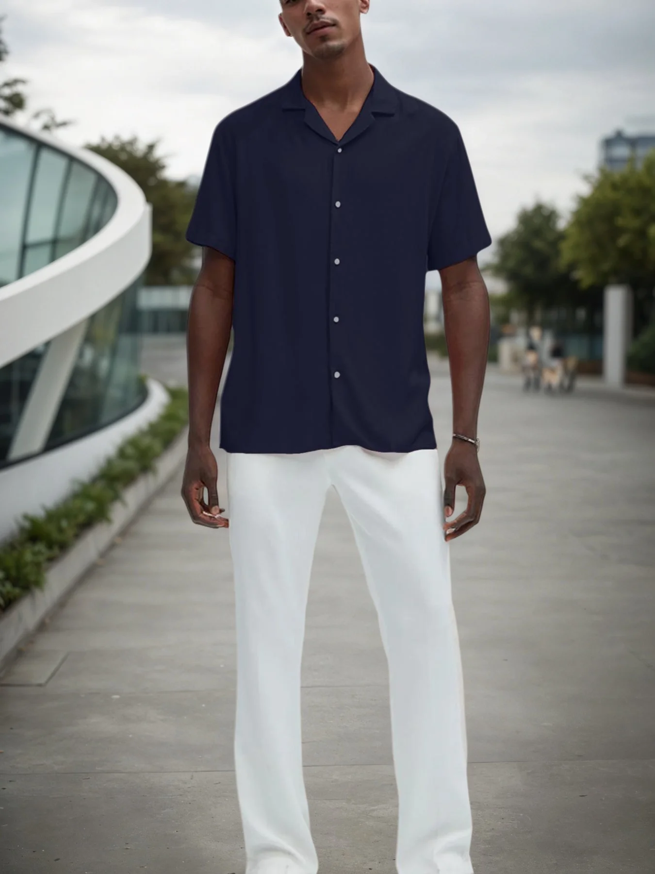 

Men's Casual Office Short Sleeve Button Down Shirt Daily Work Cuban Hawaiian Style