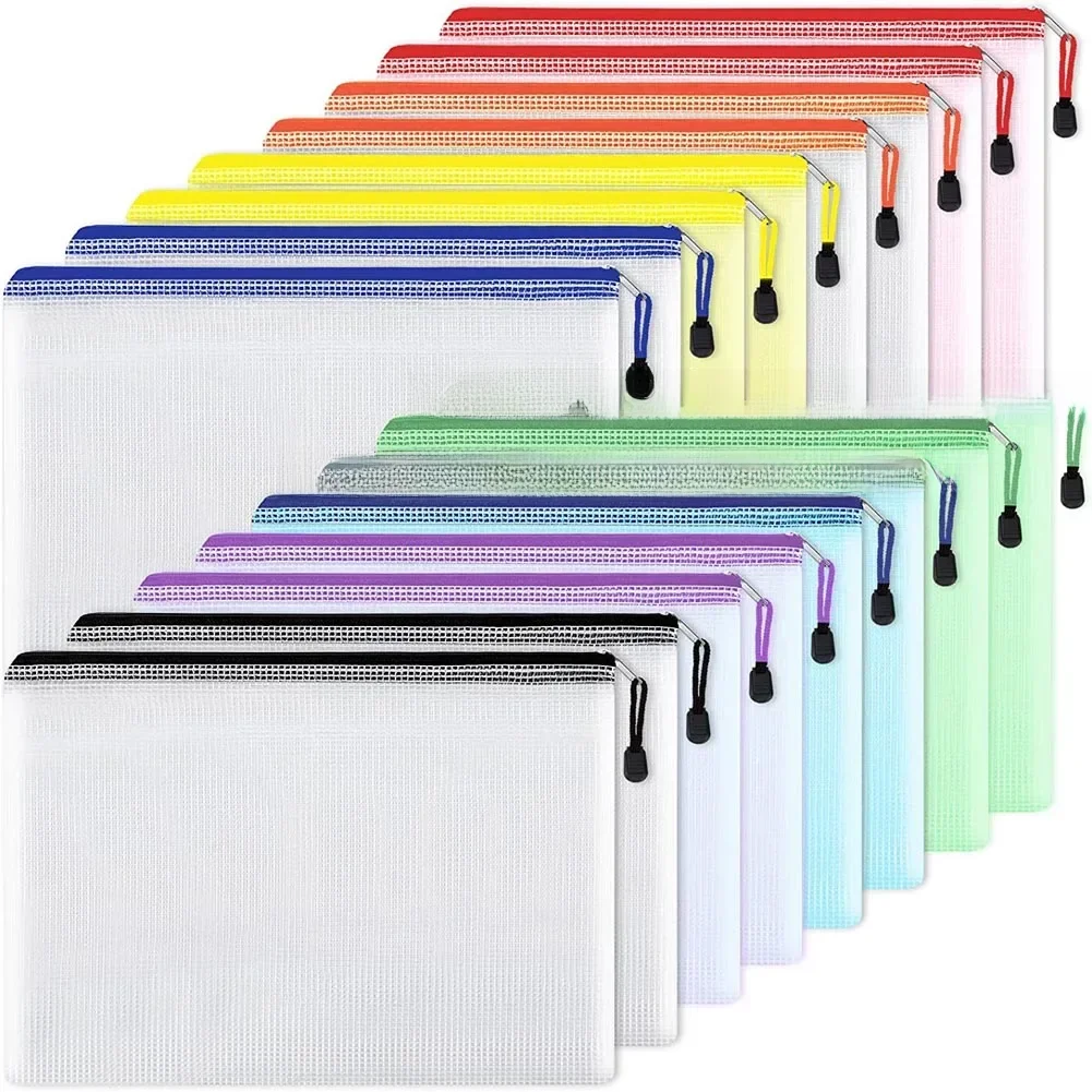 10 pçs malha zíper bolsa de documentos de plástico à prova dwaterproof água multiuso para