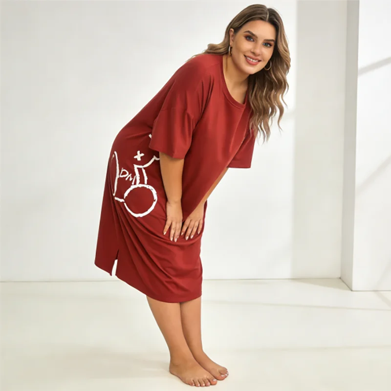 Plus Größe 50-150 kg Bärendruck Nachthemd Damen Sommer übergroßes T-Shirt Nachtwäsche weiches lockeres Homewear Loungewear Kleid