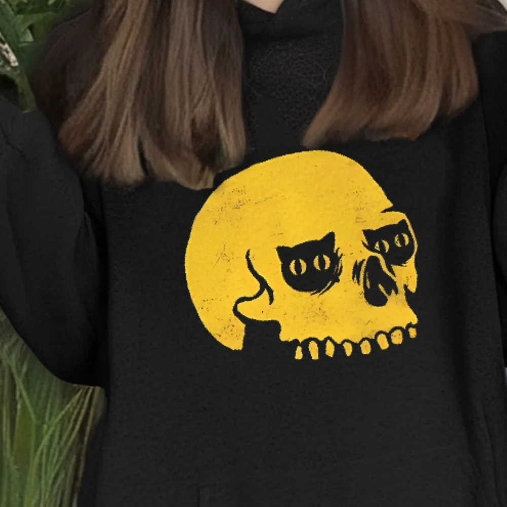 

Толстовка с принтом черепа, острая графическая жирная осень-зима, повседневная свободная расслабляющая модная уличная одежда с длинными рукавами, тканевые топы