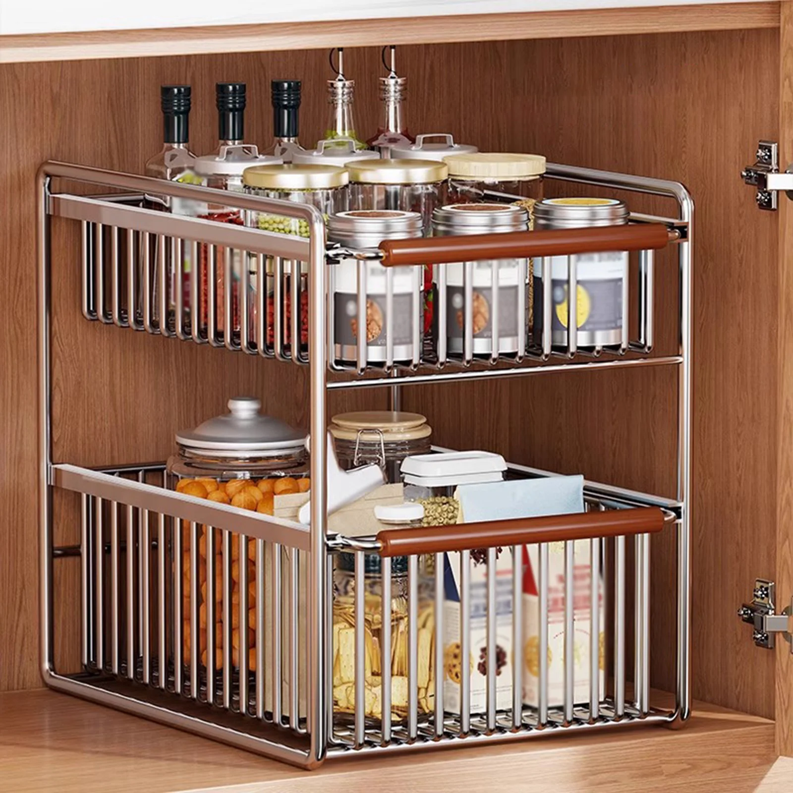 

2 Tier Under Sink Storage Basket with Large Capacity Ventilated Drawer Cabinet Organizer for Pantry Cupboard Shower Kitchen Home