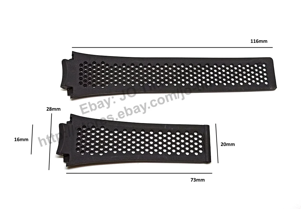 16mmx20mm Black Rubber/Silicone Perforated Replacement Watch Strap Band Comp. for TAG HEUER