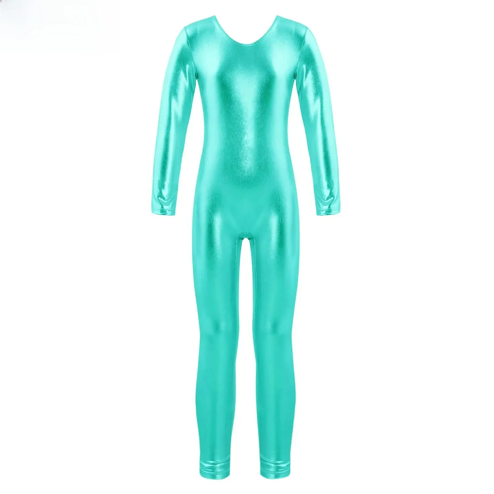 Dziecięce dziewczęce błyszczące metaliczne taniec baletowy trykot kombinezon z długim rękawem gimnastyka Unitard body baleriny wydajność stroje taneczne — zdjęcie 2