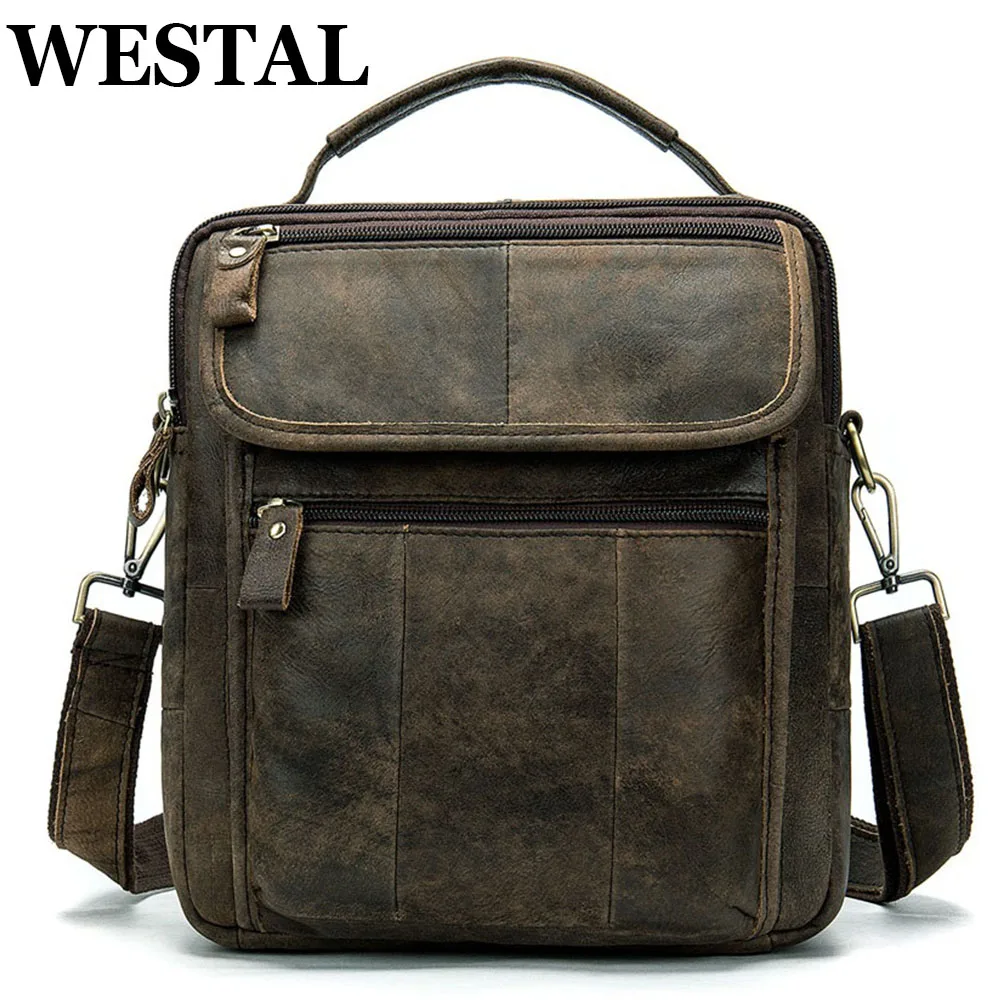 WESTAL Mens Messenger Bags Fashion Top-handle Handbags Leather Men\'s Shoulder Bag for Men Bags Male Designer Crossbody Bags 369