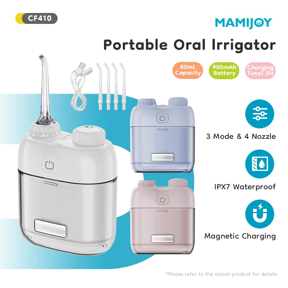 

MAMIJOY Portable Oral lrrigator 3 Modes Dental Waterfloss Water Flosser Mini IPX7 Waterproof 900mAh For Travel Outdoor