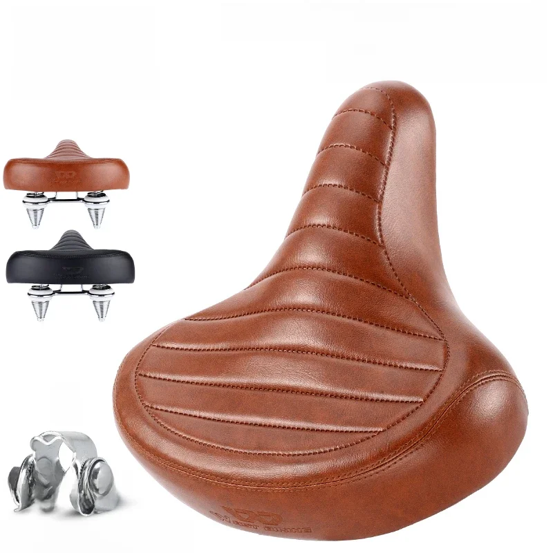 AliExpress West Biking WEST BIKING MTB Spring Saddle Electric Bike Wide Comfortable Bicycle Seat Leather Retro Brown Saddle