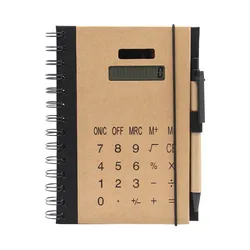 Retro Kraft Paper Solar Calculator Notebook Combo with Pen Large Screen Business Gift Calculator for Office School Supplies