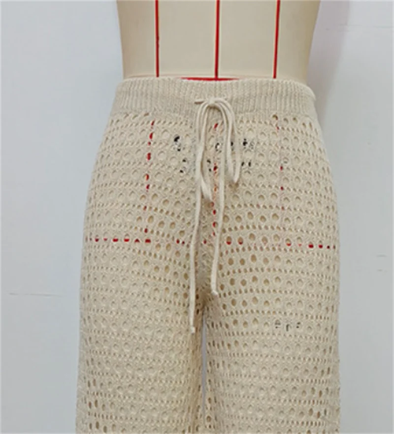 Pantaloni lunghi da donna a vita alta Sexy scava fuori spiaggia fondo lavorato a maglia bikini all'uncinetto copricostumi costumi da bagno costumi da bagno femminili