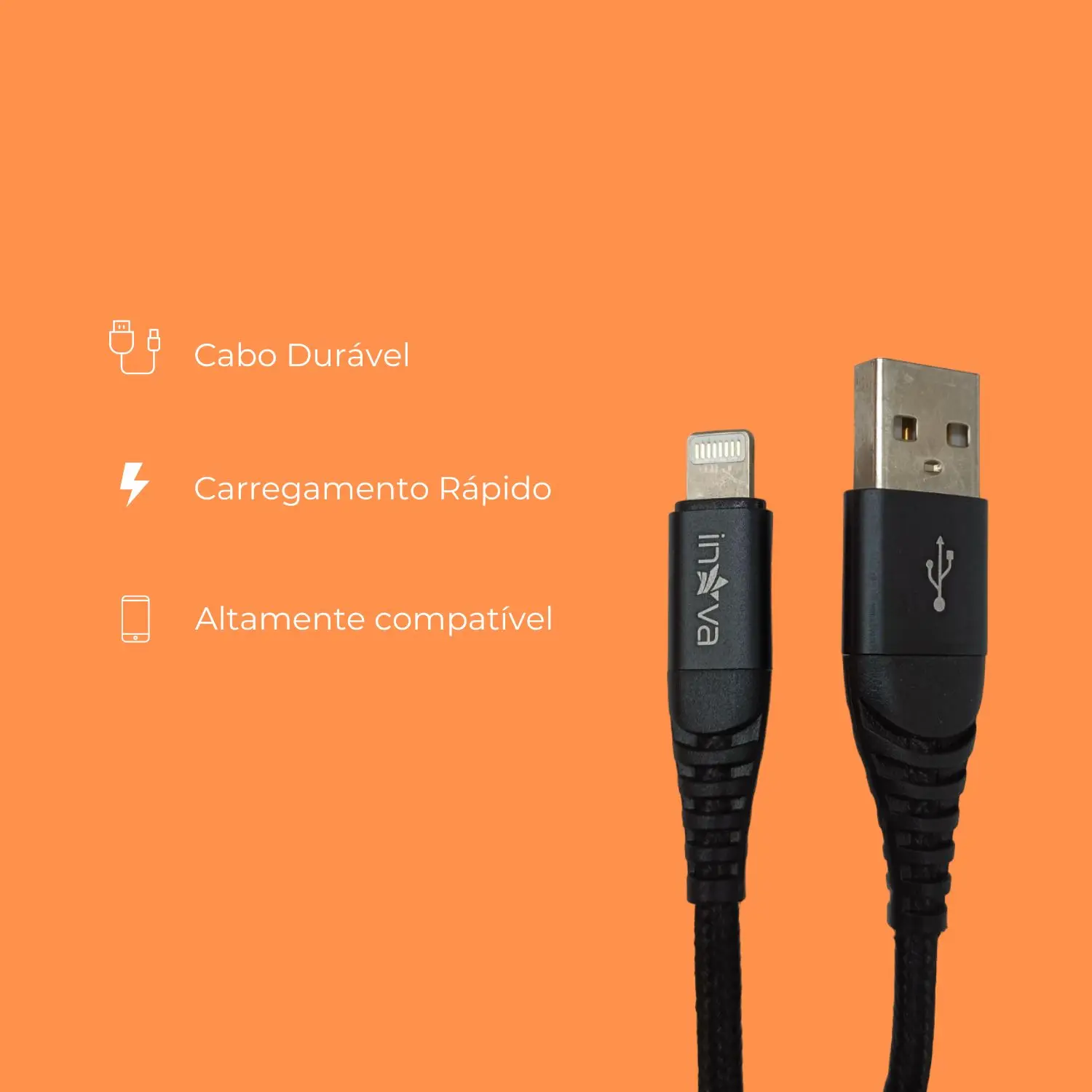 Cabo de Dados 3.4A I6 Lightning Preto KVCBO-20288 COMPATÍVEL IPHONE - Inova