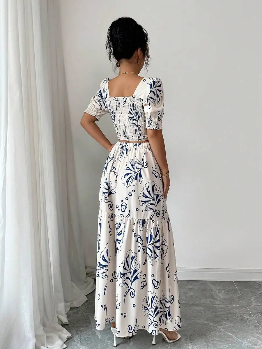 two piece summer dress maxi Fashionme Women's 2 Piece Floral Maxi Dress Square Neck Summer Holiday Beach (Crop Tank Top + Floor Length Skirt), Beige / orange : Amazon.de: Fashion
