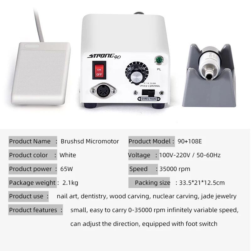 65W Sterke 90 Tandheelkundige Kliniek Machine M33es E Type Handstuk 35000Rpm Voor Tanden Polijsten Met Voetpedaal