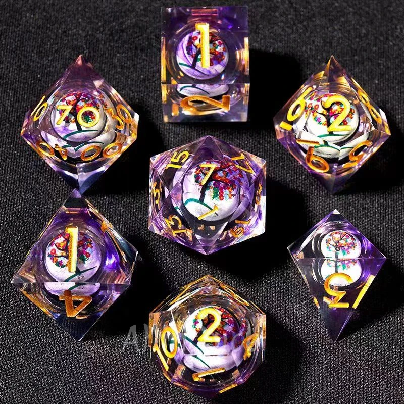 Cats Resin Dice Set Movable core DND Dice Role Play Dice Polyhedral RPG Dices for DND Games Resin Sharp Edge dice Xmas Gift