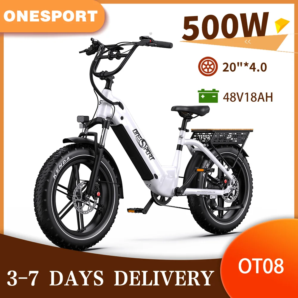 Onesport OT08 Elektro-Cityfahrrad 48V18Ah Lithium-Akku 500W Heckmotor E-Bike 20*4,0 Fette Reifen Hydraulische Bremse Elektrofahrrad